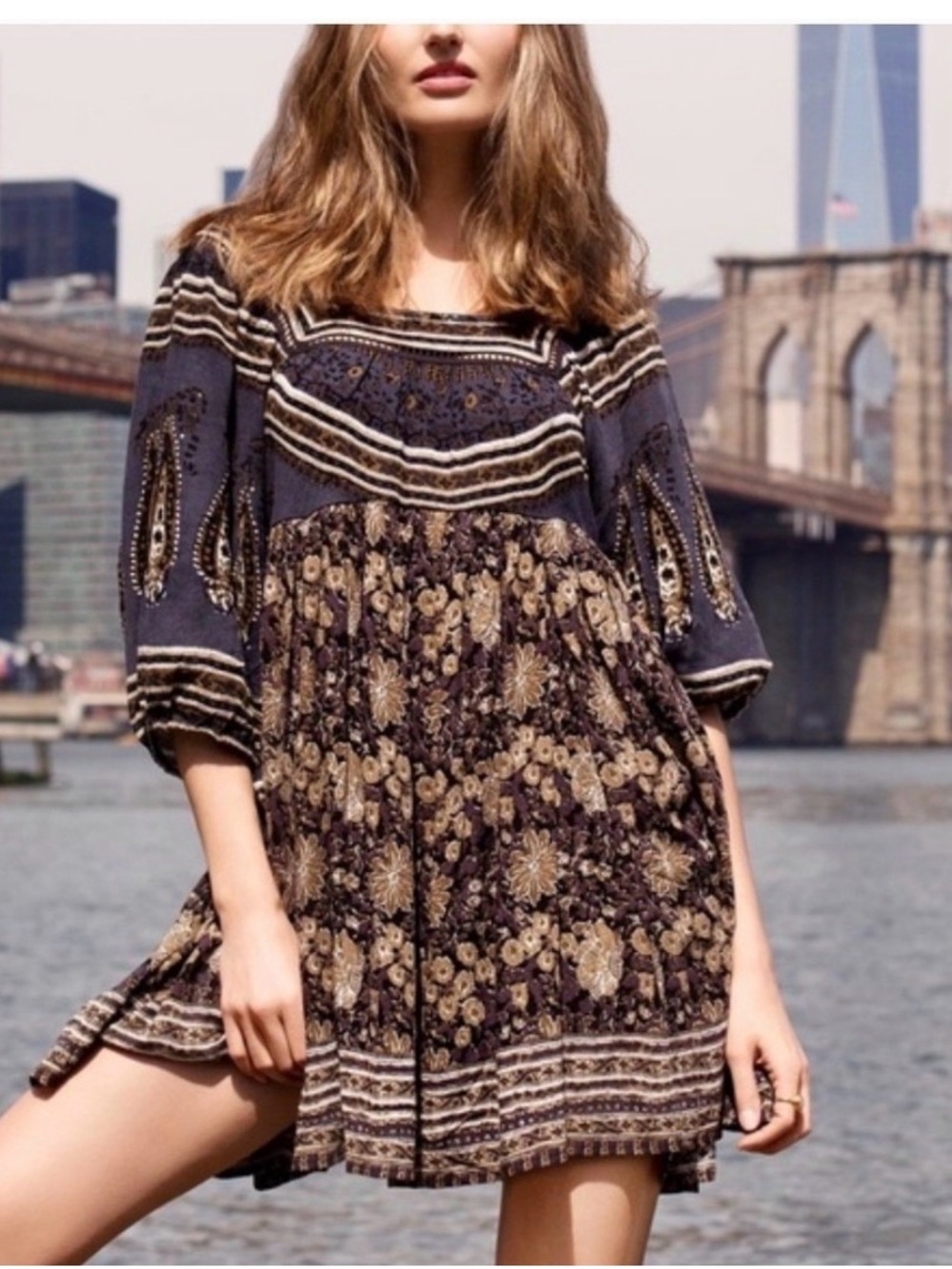 Free People Midsummer Night Dream Boho‎ Eyelet Lace Babydoll Tunic Dress Size S